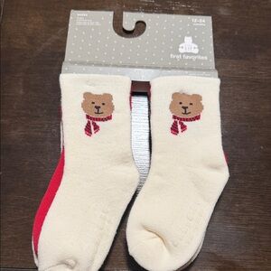 GAP Cream and Red Bear Design Socks